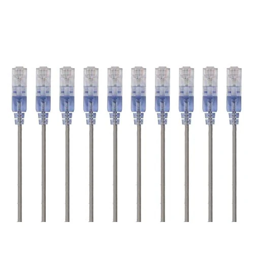 Monoprice Cable de conexión Ethernet Cat6A – 7 pies – Gris | Cable de Internet de red – RJ45, 550 Mhz, UTP, cable de cobre puro desnudo, 10 G, 30 AWG, paquete de 10 – Serie SlimRun