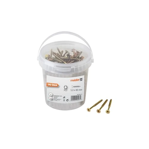 Offerta a tempo: Meister Viti universali, 5,0 x 60 mm, 240 pezzi, testa svasata, attacco PZ Pozidriv, filettatura parziale, zincata, set di viti, secchio per viti, 904070 - 0.00% da 33.14 € a 33.14 €