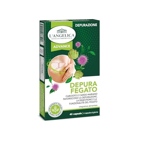 Offerta a tempo: L'Angelica, Depura Fegato, Integratore Depurativo, Favorisce Depurazione e Digestione, Con Carciofo e Cardo Mariano, Senza Glutine e Senza Lattosio, Vegano, 1 Confezione da 40 Capsule - 35% da 9.17 € a 5.94 €