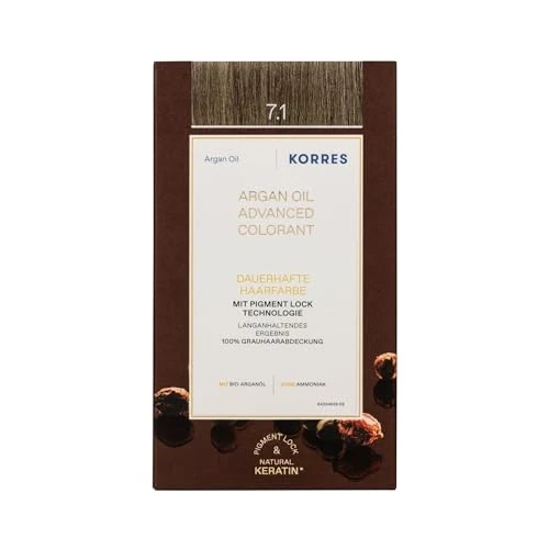 Oferta limitada: KORRES Argan Oil Colorant - tinte sin amoniaco con aceite de argán orgánico Rubio ceniza 7.1-100% cobertura de canas & vegano para un resultado de color duradero de 14.20 EUR a 14.20 EUR (ahorro 0%)