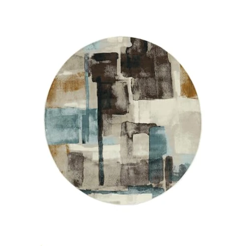 RugVista K-Pax, Alfombra, Alfombras Modernas, Ø 150 cm, Redondo, Pelo Corto, Sala de Estar, Comedor, Dormitorio, Pasillo, Limpieza en seco, Oeko_Tex_100, Marrón