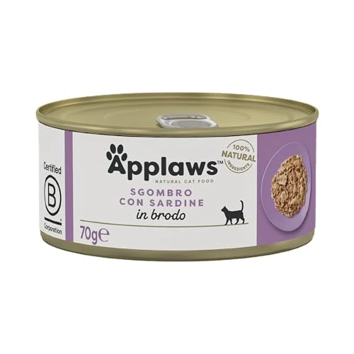 Offerta a tempo: Applaws Cibo Umido Naturale per Gatti 100% Naturale, Sgombro con Sardine in Brodo per Gatti Adulti — 11% da 25,49 € a 22,59 €