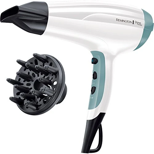 Remington Secador de Pelo Shine Therapy, Iónico, Cabello Sin Encrespamiento y Más Brillante,2300 W, Concentrador y Difusor, 3 Temperaturas, 2 Velocidades, Rejilla Trasera Desmontable, D5216