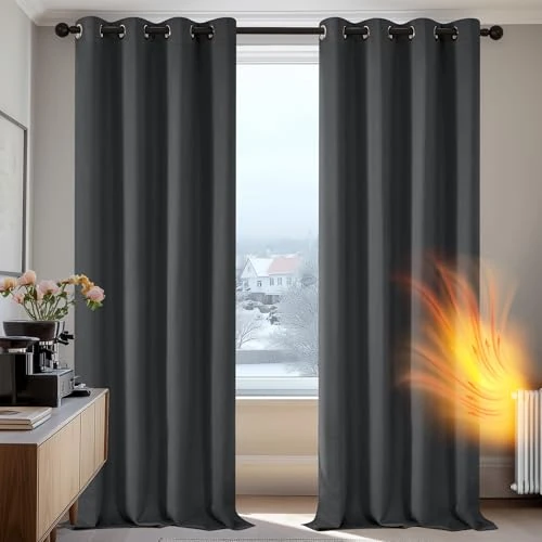 Offre limitée : Deconovo Rideau Occultant Thermiques Anti Froid, Double Rideau Isolant Anti-Bruit, Économie d'Énergie, Idéal pour Chambre et Salon, 135X240 CM (Largeur X Hauteur), Gris Foncé, 2 Pièces de 28.16 EUR à 23.37 EUR (remise 17%)