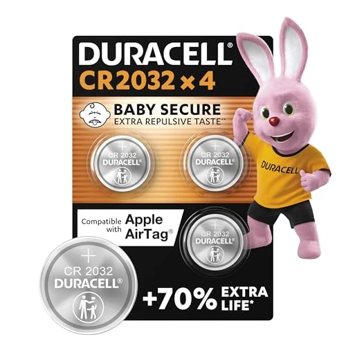 Offre limitée : DURACELL CR2032 Piles Boutons au lithium 3V (lot de 4) - Jusqu’à +70 % de longévité - Technologie Sécurité Enfant - Recommandées pour l’AirTag d’Apple - Clés, appareils maison, sport et médicaux de 6.85 EUR à 6.85 EUR (remise 0%)