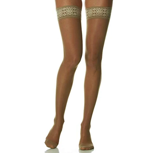 SCUDOTEX Self Fixing Stockings 140 Denier Knitted Mesh Compression Decreasing from Medium to Strong 19-22 Hg mm Colour Visone Size 4