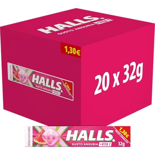 Offerta a tempo: HALLS Anguria, Caramella senza zucchero, 20 sticks da 32 grammi - 24% da 22.00 € a 16.80 €