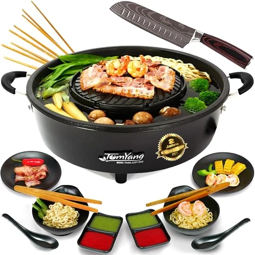 TomYang BBQ incl. additional bamboo clip set! The original Thai grill and hot pot. The healthy weight loss cuisine from Far East as tabletop grill, electric grill and Asian fondue. Grilling and cooking without adding any fat.