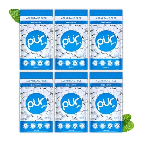 Limited-time offer: PUR Gum | Sugar Free Chewing Gum | Made with Xylitol | Vegan, Aspartame Free, Gluten Free and Keto Friendly | Natural Peppermint Flavoured Gum, 55 Pieces (Pack of 6) from 19.99 £ to 16.55 £ (save 17%)