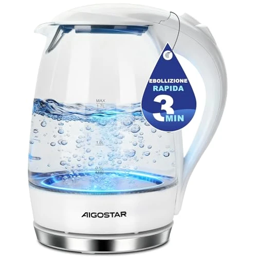 Zeitlich begrenztes Angebot: Aigostar Glas Edelstahl Elektrischer Wasserkocher mit LED-Beleuchtung Weiß von 24.99 € auf 24.99 € (0.00% Rabatt)