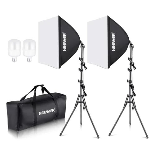 NEEWER 700W Equivalente Softbox Kit Illuminazione, Confezione da 2 5700K Lampadine a LED, 24" x24" Softbox con Presa E27, Kit Illuminazione Continua per Fotografia Attrezzatura da Studio Fotografico