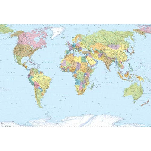 Komar XXL4-038 368 x 248 cm. Mapa mundi, mural de papel, multicolor (Pack de 4)