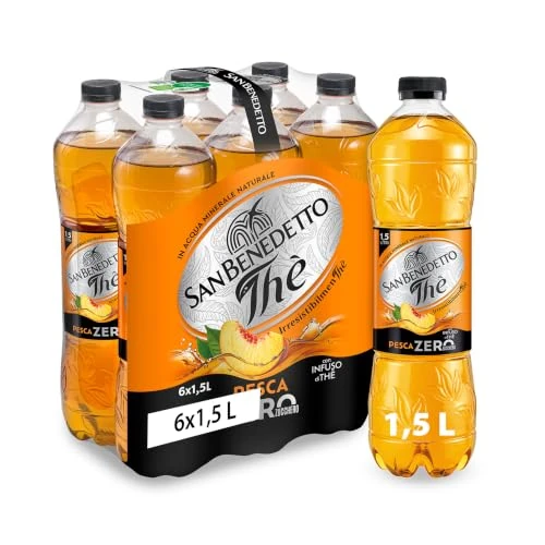 Offerta a tempo: San Benedetto, Thè Freddo alla Pesca Zero, 6x1,5 l Bevanda Dissetante Analcolica, Gusto Fruttato, Tappo Click, Senza Zuccheri, Conservanti e Coloranti - 68% da 14.80 € a 4.74 €