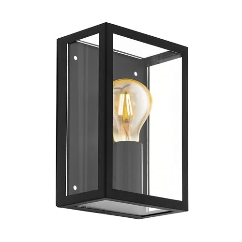Oferta limitada: EGLO Lámpara exterior de pared ALAMONTE 1, lámpara exterior con 1 bombilla, lámpara de pared de acero galvanizado, color negro, vidrio transparente, versión E27, IP44 de 44.90 EUR a 34.99 EUR (ahorro 22%)