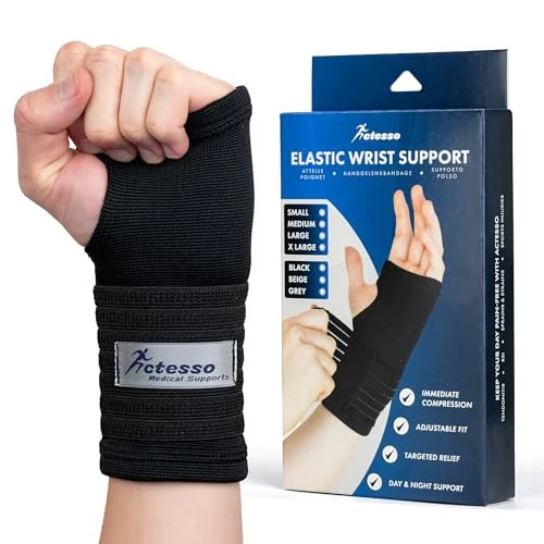 Offerta a tempo: Actesso Tutore Polso Elastica con Cinturino - Supporto e Sollievo per Tendinite, Slogature, Tunnel Carpale e Lesioni Sportive - Ambidestra Fascia Polso (Nero, M) - 0.00% da 16.95 € a 16.95 €