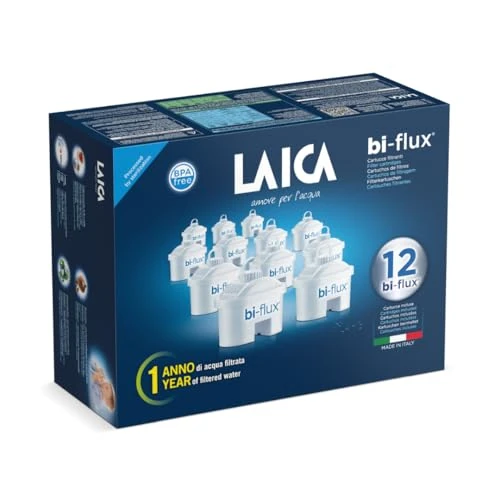 Cartuchos de filtro de agua LAICA Bi-Flux - Conservan las sales minerales y reducen el cloro y los metales pesados - Reducen la dureza del agua del grifo - filtro para jarras de agua, paquete de 12