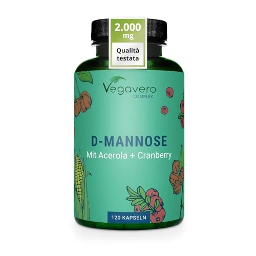 Offerta a tempo: D-MANNOSIO Puro 2.000 mg | con Mirtillo Rosso e Vitamina C | 100% NATURALE | Alto Dosaggio | per Cistite e Vie Urinarie | Vegan e Senza Additivi | Testato in laboratorio | 120 capsule - 22% da 19.99 € a 15.53 €