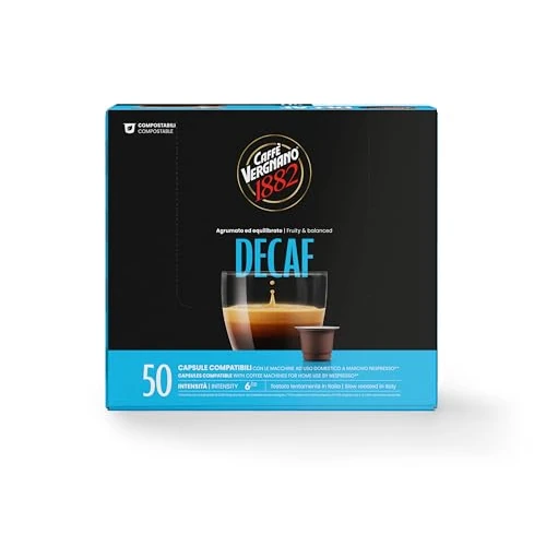 Caffè Vergnano 1882 èspresso Nespresso kompatybilne z kompostowalne kapsułki kawy, dekaffeinato (bezkofeinowe) – opakowanie zawiera 50 kapsułek