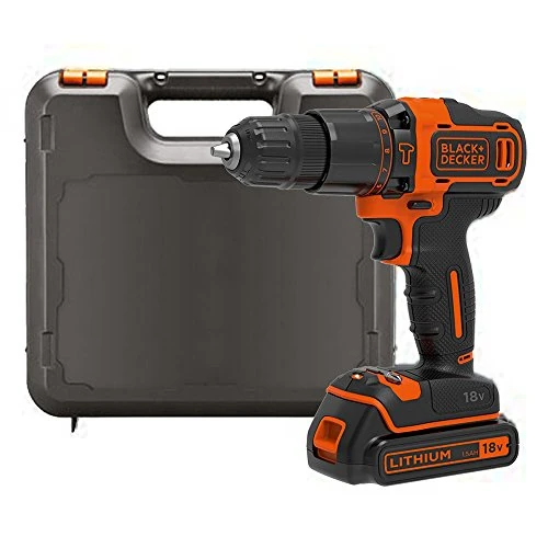 BLACK+DECKER 18V 2-Gang Akku-Schlagbohrschrauber (mit Planetengetriebe, 10mm Schnellspann-Bohrfutter, LED-Arbeitslicht, inkl. Akku, Ladegerät, Doppelbit & Koffer) BDCHD18K-QW