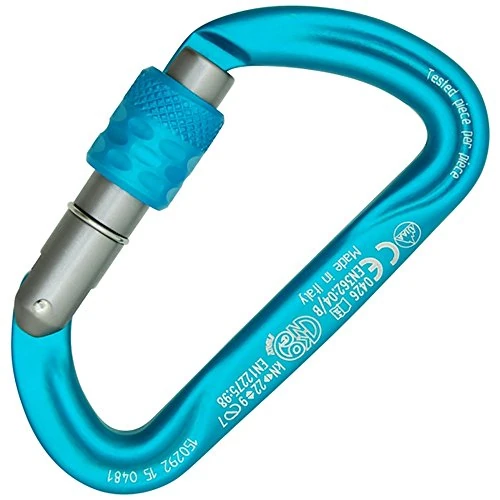 Kong. Argon S. Moschettone Compatto in Alluminio con Ghiera a Vite per Arrampicata. Scorrimento Fluido della Corda. Sistema Keylock. Made in Italy. EN 362/B, EN 12275/B. Peso 43g. Turchese