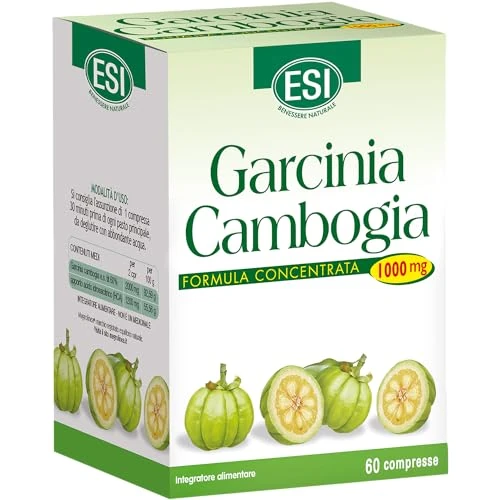 ESI - Garcinia Cambogia Formula Concentrata, Integratore Alimentare con Garcinia e Cambogia, Riduce l'Assorbimento degli Zuccheri e Favorisce il Senso di Sazietà, Senza Glutine e Vegano, 60 Compresse