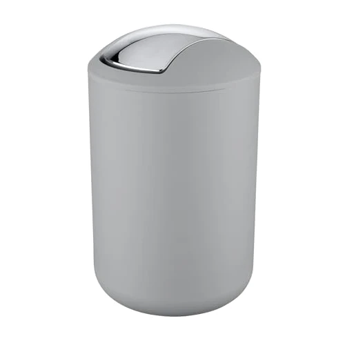 Wenko Cubo con Tapa oscilante Brasil L Gris 6,5 l - a Prueba de Rotura Capacidad: 6.5 l, Plástico (TPE), 19.5 x 31 x 19.5 cm, Gris