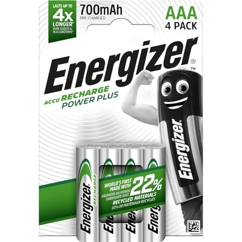 Limited-time offer: Energizer Recharge Power Plus - Rechargeable AAA Batteries (4 Pack) - 700 mAh NiMH Triple A Battery - 100% Recyclable Plastic Free Packaging from 11.99 GBP to 6.40 GBP (save 47%)