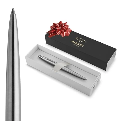Limited offer: Parker Jotter Ballpoint Pen | Stainless Steel with Chrome Trim | Medium Point | Handwriting Pens & Stationery Supplies | Blue Ink | Gift Box from 17.05 EUR to 9.89 EUR (save 42%)