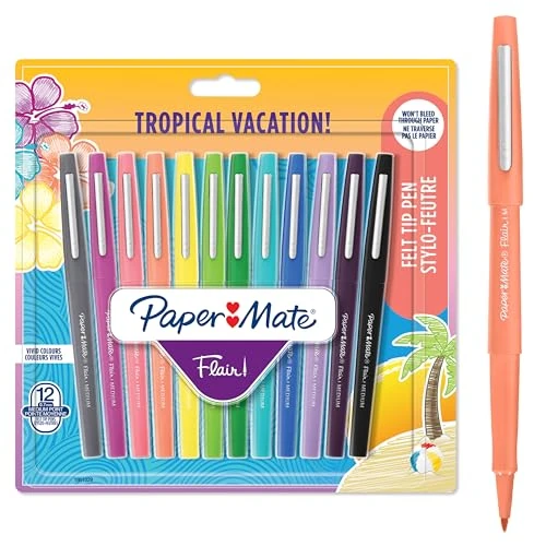 Offerta a tempo: Paper Mate Flair Pennarelli | Punta Media in Feltro (0.7mm) | Colori Tropicali | Confezione da 12 - 29% da 19.42 € a 13.79 €