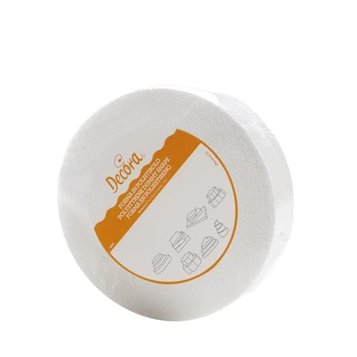 Decora, 0173832 Disco Redondo de Poliestireno, Ideal como Muñeco para Hacer Tartas de Pisos, Bordes Rectos, Ø 25 X H 20 CM.