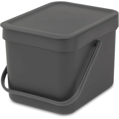 Offerta a tempo: Brabantia Sort & Go Pattumiera Cucina, Grey, 6 L | Spazzatura per rifiuti organici, In plastica, Con maniglia, Salvaspazio, Coperchio stay open rimovibile, Facile da pulire - 0.00% da 17.90 € a 17.90 €