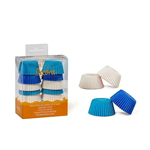 Offerta a tempo: Decora 0339750 Pirottini, Mini Muffin Bianco, Celeste&Blu, Comodissimi Pirottini in Carta da Forno, per Cuocere, Presentare e Regalare dolcetti, Resistono fino a 220°, In comodo Blister, 200 pezzi. - 0.00% da 5.10 € a 5.10 €