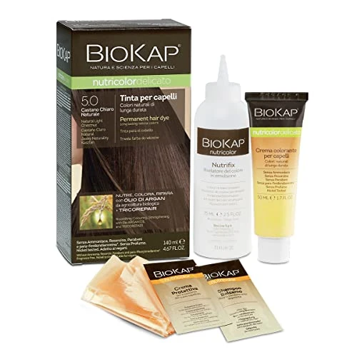 Offerta a tempo: BIOKAP Nutricolor Delicato, Tinta capelli senza ammoniaca che rende i capelli morbidi e lucenti, Colorazione capelli con colori naturali, 140 ml (5.0 Castano Chiaro Naturale) - 21% da 13.00 € a 10.33 €