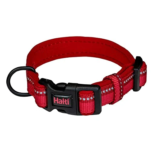 Offerta a tempo: Collare Comfort HALTI - Cinghia regolabile con imbottitura in neoprene e tessuto 3M catarifrangente. Nylon di qualità. Leggero e ideale per cuccioli e cani piccoli (Taglia S, Rosso) - 47% da 19.99 € a 10.50 €