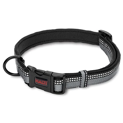 Offerta a tempo: Collare Comfort HALTI - Cinghia regolabile con imbottitura in neoprene e tessuto 3M catarifrangente. Nylon di qualità. Leggero e ideale per cuccioli e cani piccoli (Taglia S, Nero) - 42% da 19.99 € a 11.62 €