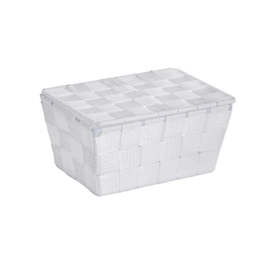 Wenko Cestino con coperchio Adria bianco - cestino per il bagno Capacità: 2.164 l, Polipropilene, 19 x 10 x 14 cm, Bianco