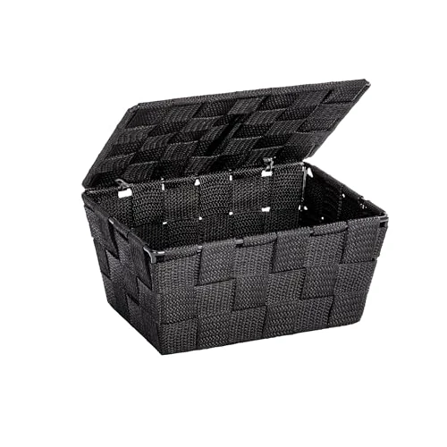 Limited-time offer: WENKO Storage Adria Black with lid-Bathroom Basket, Polypropylene, 19 x 10 x 14 cm from $19.28 to $19.28 (save 0.00%)