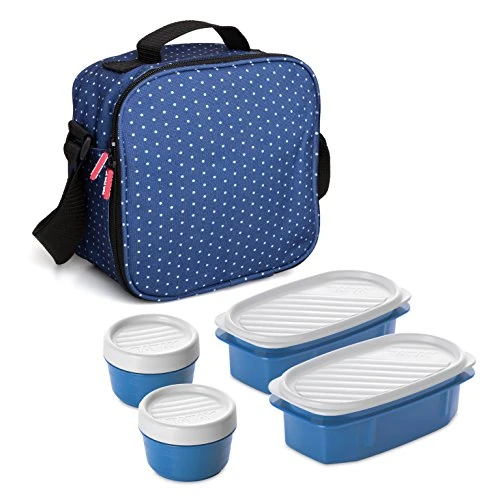 Offerta a tempo: TATAY Borsa Termica Porta Pranzo Impermeabile - Urban Food Casual 3L | 4 Contenitori: 2x0,5L + 2x0,2L | Triplo Strato Isolante | Corpo Semirigido | Tasca Interna | 22,5x10x22 cm, Pois Blu - 30% da 28.59 € a 20.14 €