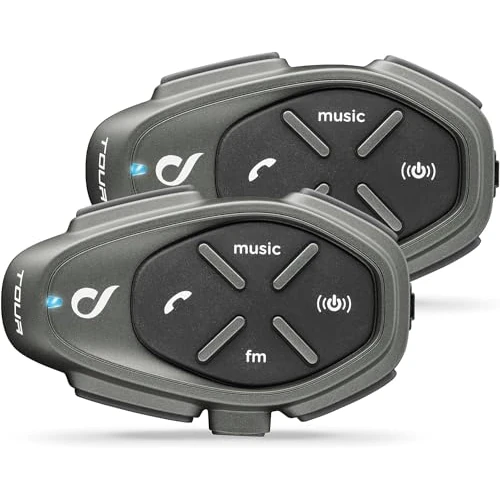 Interphone CellularLine TOUR TWIN | Bluetooth Motorcycle Intercom & Sound System, 4 Rider Conference at Max 1.5Km, 25 Hours Battery, Radio, Mp3, Gps, Waterproof IP67 - Double Unit Pack Pre-Paired
