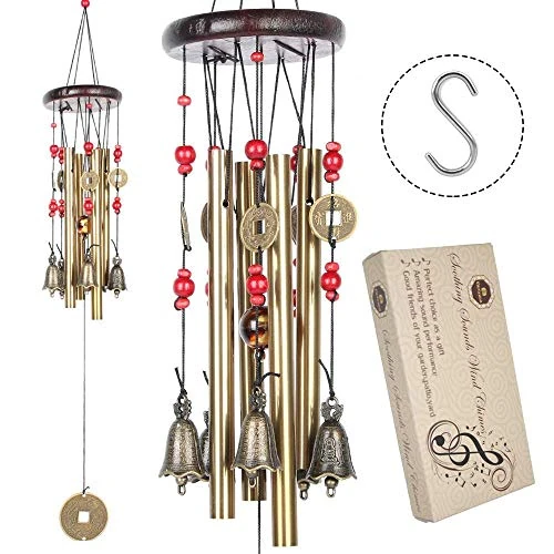 Cinese tradizionale stupefacenti 4 tubi 5 campane di bronzo Yard Garden Outdoor Living Wind Chimes 60cm