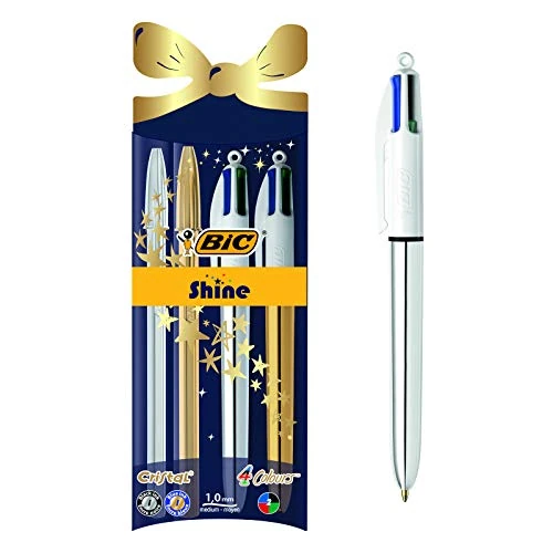 Offerta a tempo: BIC 4Colori e Cristal, Fusti Shine, Set di 2 Penne Multicolore con 4 Inchiostri Classici e 2 Penne Cristal con Fusti Oro e Argento, Punta Media, Idea Regalo Cancelleria - 0.00% da 17.07 € a 17.07 €