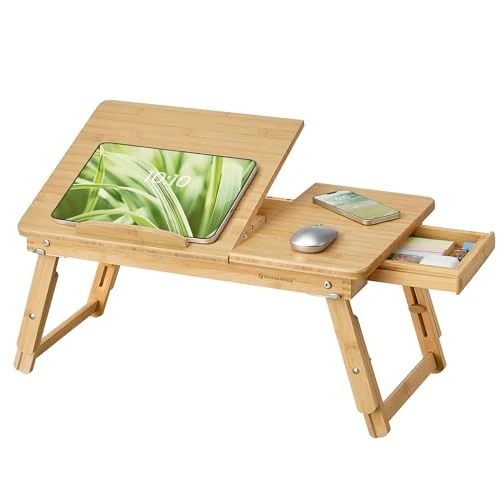 Offerta a tempo: SONGMICS Tavolino Vassoio da Letto, Bambù, Pieghevole, 55 x 35 x 23-32 cm | Tavolino da Letto per PC, Regolabile in Altezza, Cassetto, per Laptop fino a 15,6", Colore naturale, Collezione BAMBOU LLD01N - 46% da 56.99 € a 30.99 €