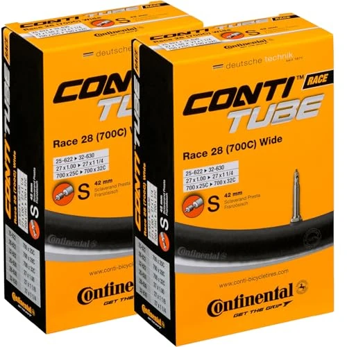 Oferta limitada: Continental Pack 2 cámaras Road 28 Wide, 700c 25-32, válvula Presta (Fina), 42 mm, Unisex Adulto, Negro, [25-622 a 32-630] de 13.80 € a 13.80 € (ahorro 0.00%)
