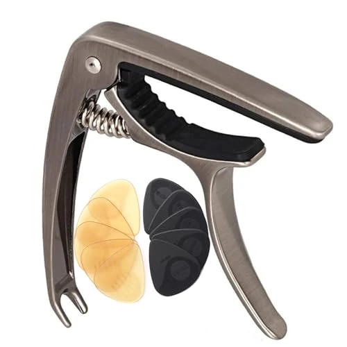 WINGO verstellbarer Gitarren-Kapodaster mit Mikrometer-Einstellknopf, für Akustik- und E-Gitarren mit 6 und 12 Saiten gun metal