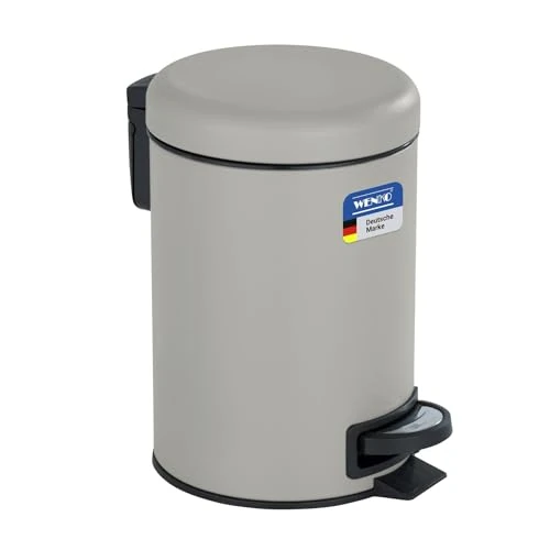 Zeitlich begrenztes Angebot: WENKO Kosmetikeimer 3 Liter, Stahl, herausnehmbarer Inneneimer mit Müllbeutelhalter, Mülleimer fürs Bad mit Deckel und Tretfunktion, ausklappbarer Tragegriff, Taupe matt, Mod. Leman von 19.99 € auf 13.90 € (30% Rabatt)