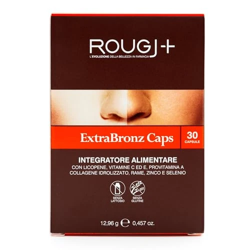 Rougj Capsule Betacarotene per Abbronzatura Forte - Integratori per Abbronzatura con Vitamina A - Integratore Abbronzatura 30 Capsule, una al Giorno ExtraBronz Caps - Made in Italy