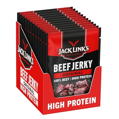 Jack Link's Beef Jerky, Original Flavour High Protein Meat Snack, Multipack Box of 12 x 25g Packs