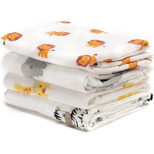 Offerta a tempo: Cuddlebug Copertine Mussola Neonato, Cotone 4 Pezzi, Amici Safari - 50% da 29.95 € a 14.99 €