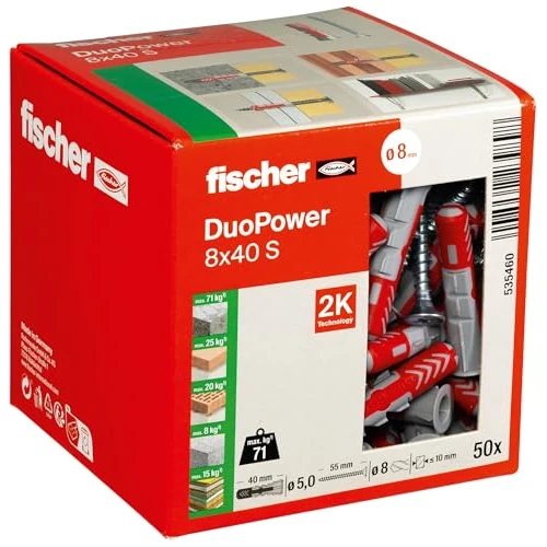 Offre limitée : fischer - Cheville bi-matière et multi-matériaux DUOPOWER 8x40 avec vis/Boîte de 50 de 16.07 € à 14.50 € (10% de remise)