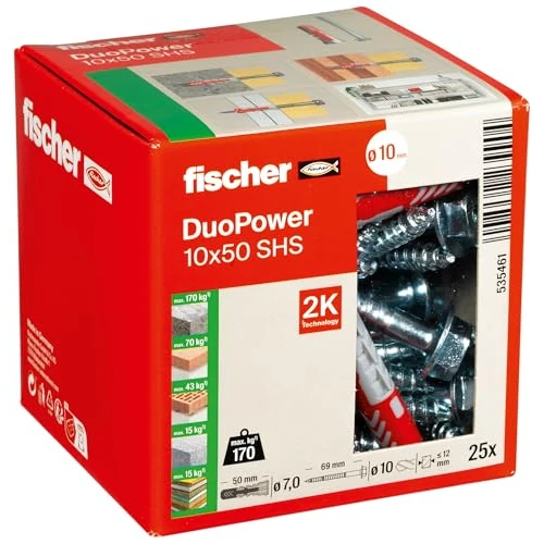 Zeitlich begrenztes Angebot: fischer DUOPOWER 10 x 50 S, Universaldübel mit Sicherheitsschraube, 2-Komponenten, Kunststoffdübel zur Befestigung in Beton, Ziegeln, Stein, Gipskarton UVM., 25 Dübel + 25 Schrauben von 19.89 € auf 13.99 € (30% Rabatt)